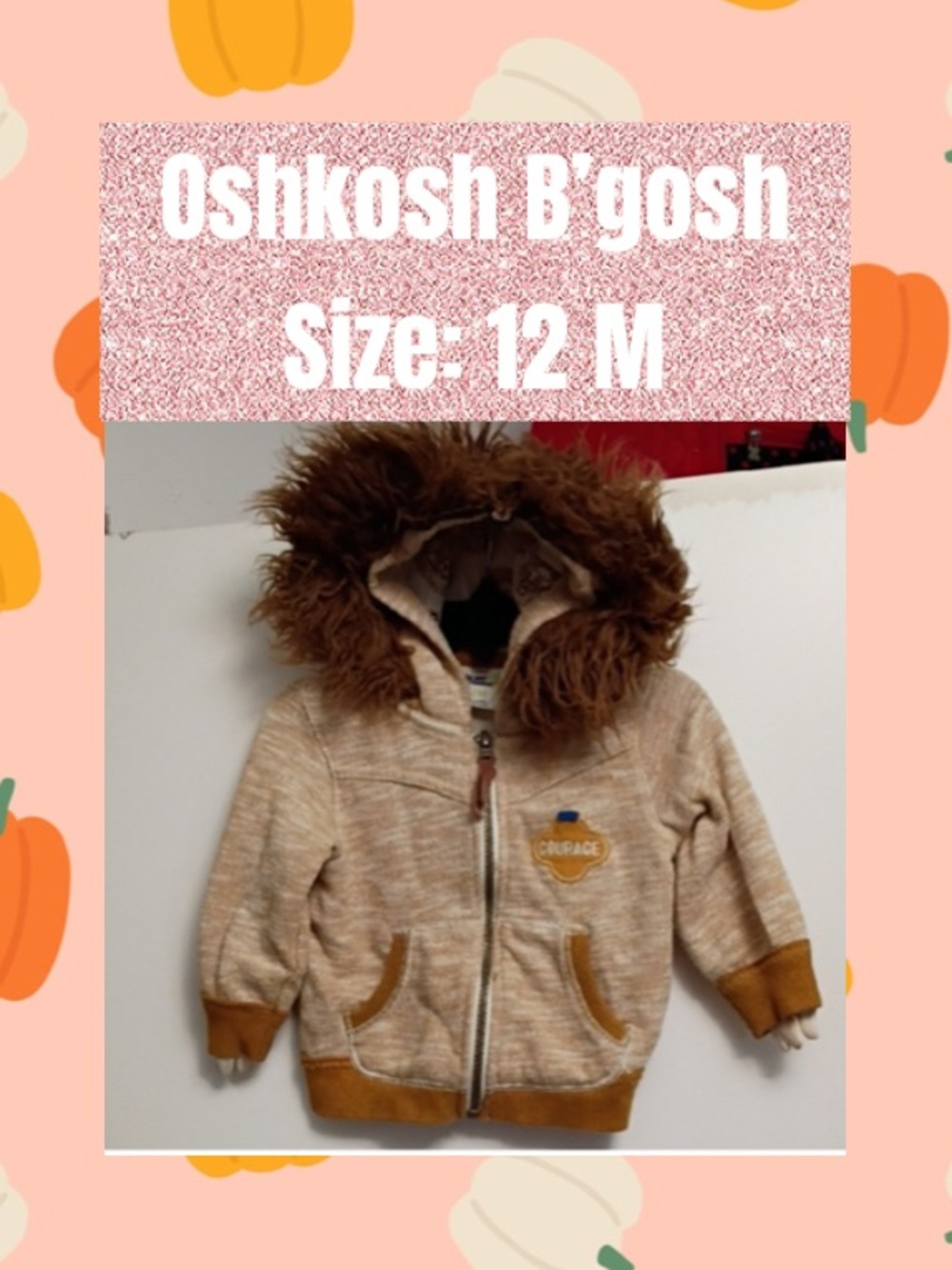 Courage Patch Hooded Zip Jacket in Tan & Brown